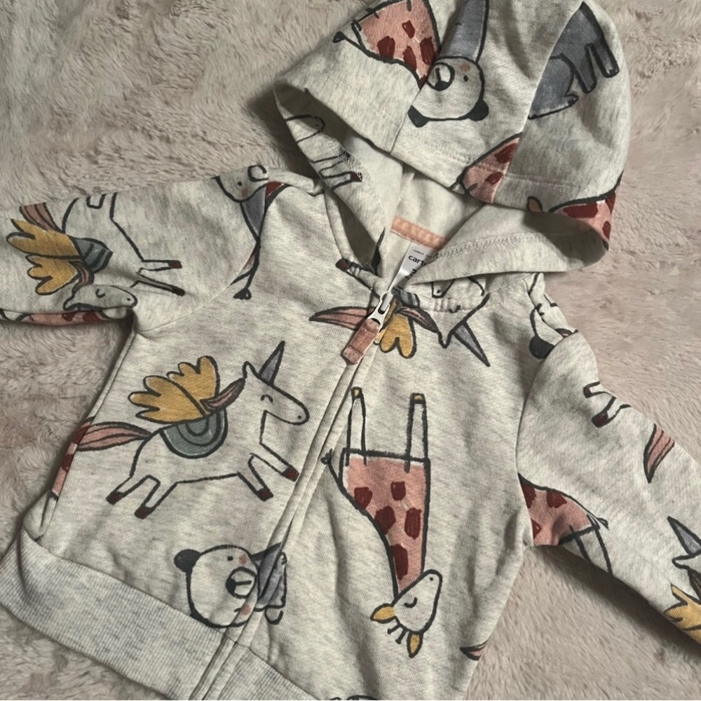 Carter’s 3 month zip hoodie with animals and unicorns